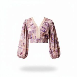 NWT Band of the Free Mirabelle Paisley Boho Crop Top XS Cream Purple Lace Trim
